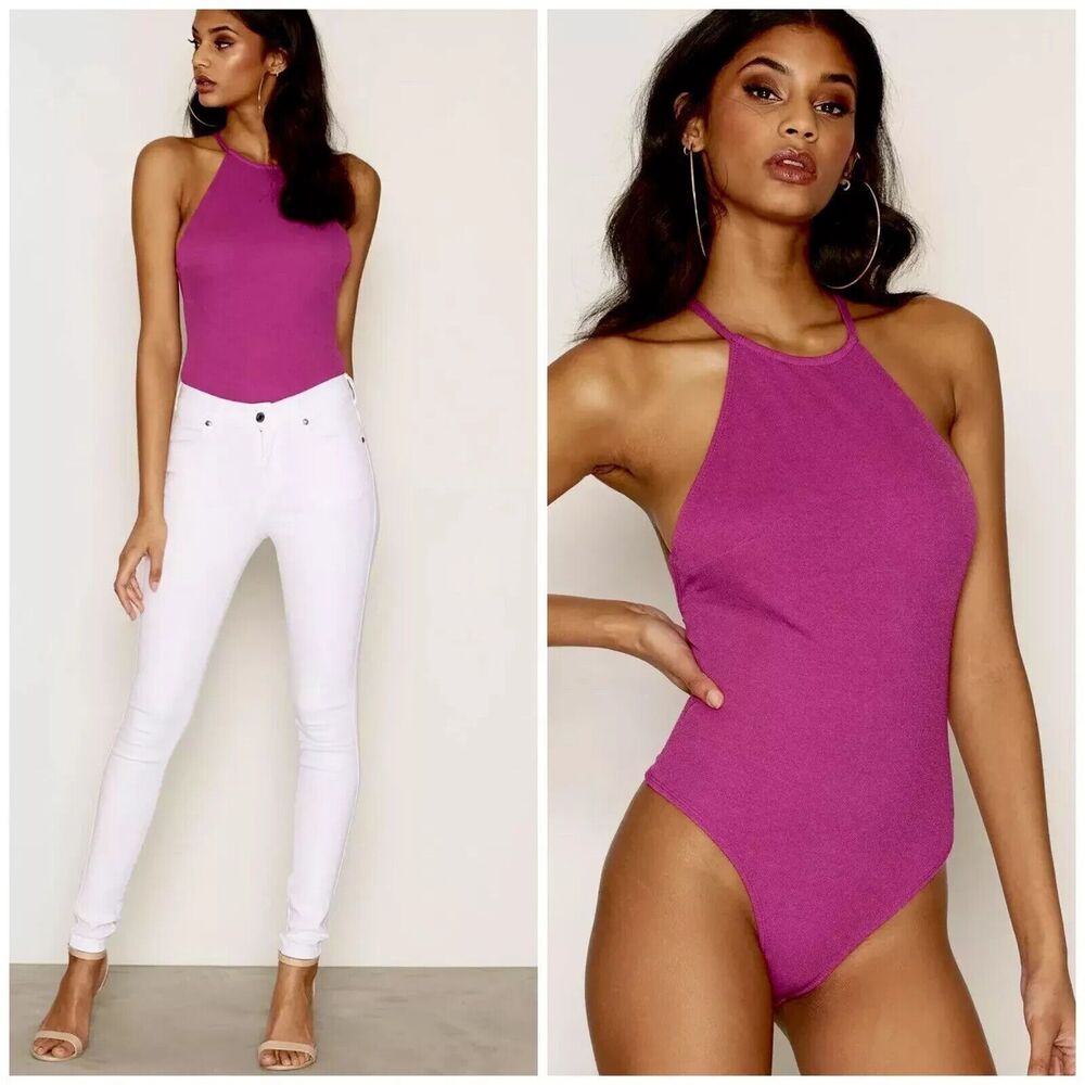 Zara Pink Bodysuit Top Women Size S Halter Neck One Piece Sleeveless Stretch NWT